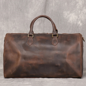 Genuine Leather Weekender <b>Duffel</b> <b>Bag</b> with Zipper Closure Foldable & Portable Large Capacity Waterproof Vintage Style for Travel - Product Image 2
