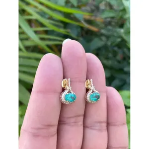 ต่างหูเพชรมรกตธรรมชาติสีทอง14K เครื่องประดับเพชรที่สง่างาม - Product Image 3