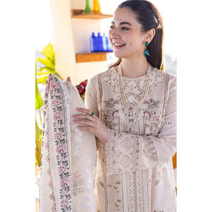 QALAMQAR Ensemble 3 pièces : Chemise brodée, Dupatta en mousseline imprimée et Pantalon pour Printemps/Été - BIC-4652 - Product Image 3