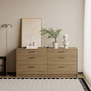 Minimalist <b>6</b>-<b>Drawer</b> Oak Dresser Solid Wood Storage Chest Bedroom Cabinet Freestanding Design - Product Image 1