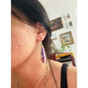 Navajo Handmade Purple Mohave Turquoise & Sterling <b>Silver</b> Drop <b>Earrings</b> Water Drop Shape <b>Dangle</b> Design - Product Image 2