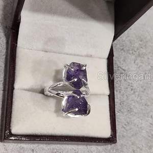 Anillo de Plata de Ley 925 con Amatista Natural, Piedra de Nacimiento de Febrero, Martillado, Hecho a Mano, para Navidad o Cumpleaños - Product Image 5