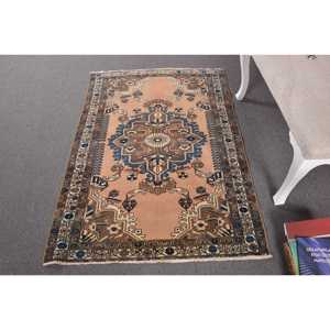 Turkish Accent Rug, 3.3x4.7 ft Vintage Rug, <b>Brown</b> <b>Wool</b> Rug - Product Image 1