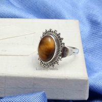Bague en argent sterling 925 Boho pierre d'oeil de tigre naturelle faite à la main ovale coupe lunette réglage classique bijoux de fête de mariage
