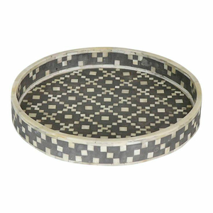 Plateau rond en incrustation d'os fait à la main Incrustation d'os moderne Antique servant un plateau de service à motif floral moderne par l'artisanat en croissant - Product Image 3