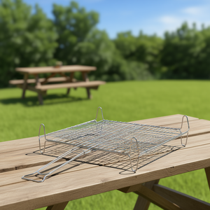 Polished Chrome A14045 Double <b>Mesh</b> Barbecue <b>Grill</b> with Steel Feet 45x40cm - Product Image 3