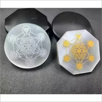 Plaque de Recharge en Sélénite Gravée Symbole de Metatron pour la Guérison par le Reiki Décoration d'Intérieur Ronde