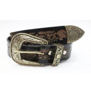 Ceinture d'outillage en cuir occidental marron gravée à la main pour hommes et femmes avec ensemble de boucles florales 3 pièces - Product Image 2