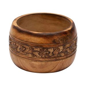 Bol de service de salade de racine en bois de sapin sculpté à la main rond bas pour la cuisine - Product Image 5