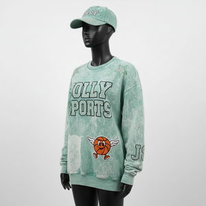 Sweat-shirt oversize en molleton de haute qualité, coton et polyester, lavage à l'acide, vert menthe, logo en chenille avec strass, sweat-shirts basiques pour femmes - Product Image 4