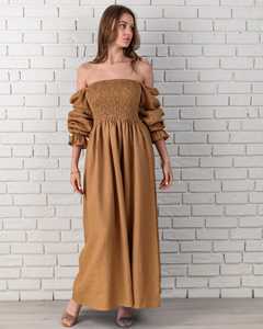Robe longue décontractée élégante à manches longues et épaules dénudées en lin personnalisée pour femmes en gros - Product Image 1