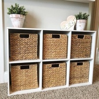 Paniers de rangement tressés en jacinthe d'eau, écologiques et naturels (lot de 3), design flexible, forme carrée, poignées fabriquées au Vietnam