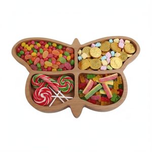 Plateau de service en bois en forme de papillon, bois naturel poli, élégant et décoratif, prix bas pour restaurant, disponible - Product Image 2