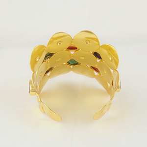 Hypoallergenic fashion jewelry mix color dyed gemstone wide band <b>bracelet</b> 18k gold plated solid brass jewelry open cuff <b>bracelet</b> - Product Image 5