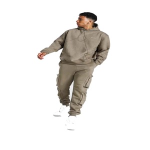 Conjunto de pantalones y sudaderas con capucha de gran tamaño con logotipo bordado desgastado personalizado para hombre, chándales con bolsillo lateral de dos piezas, chándal de algodón 100 para - Product Image 5