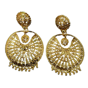 Boucles d'oreilles de vente chaude serties de boucles d'oreilles Jhumka plaquées or 22CT de conception traditionnelle bijoux pour les femmes portées par les exportateurs - Product Image 1