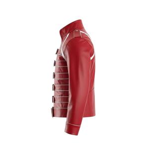men's black leather motorcycle jacket trim shoulders features <b>gold</b> zippers and distinctive <b>gold</b> piping pockets and shoulders - Product Image 4