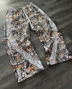 OEM personnalisé rayé poids lourd empilé coton Joggers droit jambe large pantalons pour hommes surdimensionné évasé Baggy imprimé Camo pantalons de survêtement - Product Image 3