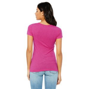 Camiseta de manga corta para mujer, 50% poliéster, 25% Airlume, peinado y anillo, algodón, 25% rayón, 40, 3,8 oz, Berry, Triblend - Product Image 3