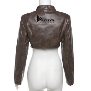 Womens Short Leather <b>Jacket</b> with Zipper Stylish Slim Fit Cropped <b>Biker</b> <b>Jacket</b> Soft Comfortable Fashion Outerwear Wholesale - Product Image 1