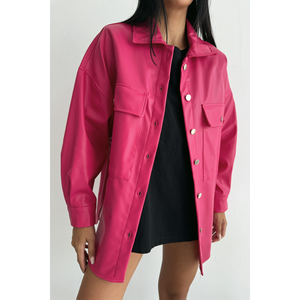 Chemise Boyfriend en Cuir Boutonnée Fuchsia pour Femme – Collection Élégante de Blouses et Chemises - Product Image 6
