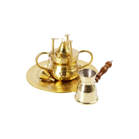 Gran oferta, cafetera turca, cafetera árabe, cafetera grabada de Metal sólido, Latón chapado en cobre, estufa, cafetera superior, juego completo