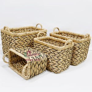 Artex Dong Thap Lot de 4 bacs de rangement tissés à la main Organisateurs de jacinthes d'eau naturelles avec poignées pour le salon - Product Image 2