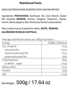 Pistachos Secos Tostados y Pelados Zaatar de Finuts, Especias Francesas Artesanales de Alta Calidad, Paquete de 500g, Sin Aceite de Palma, Sin Aditivos, Sabor Intenso - Product Image 3