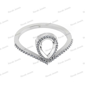 925 Sterling <b>Silver</b> 2025 Empty Stone Blank Setting With CZ <b>Set</b> Pear 7x9mm Prong Women Keepsake Breastmilk Jewelry Band Halo <b>Ring</b> - Product Image 1