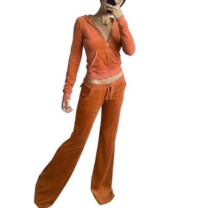 Chándal de entrenamiento para mujer, 2 uds., ajustado, cálido, con cremallera, Sudadera corta de terciopelo, Top, pantalones acampanados, bolsillos, chándal para correr, conjunto de gimnasio - Product Image 3