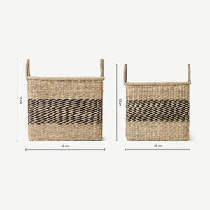 Vente en gros, ensemble de 2 paniers à rayures, panier à linge en jonc de mer naturelle noire et blanche/han Cong Craft - Product Image 5