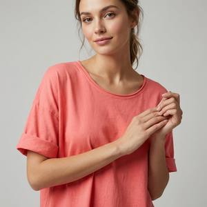 Camiseta Ligera, Transpirable, Casual, Simple, Cuello Redondo, Lisa, con Aberturas Laterales, 100% Algodón, Talla Única, para Tallas 36-42 - Product Image 3