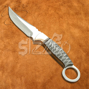 Hermosa hoja fija de acero D2 hecha a mano, cuchillo de caza para acampar con Funda de cuero, mango de cobre de Damasco, regalo para él - Product Image 2