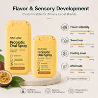 Spray buccal probiotique OEM ODM saveur fruit de la passion 20ml 30ml sans alcool, rafraîchisseur d'haleine de poche, spray de soin buccal à marque privée