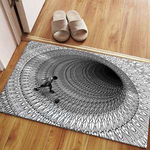 Alfombra gris abstracta impresa en 3D con diseño de ilusión óptica moderna, alfombra delgada no tejida - Product Image 2