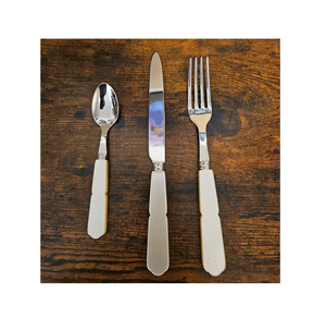 Juego de cubiertos de acero con espejo de cantidad a granel con mango de cuerno de hueso Cuchara de cuerno de acero 100% con espejo - Product Image 3