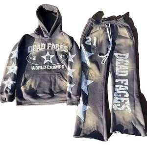 Survêtement polaire pour hommes de haute qualité Logo personnalisé Jogger survêtement capuche respirant fermeture éclair lavage à l'acide imprimé hiver - Product Image 1