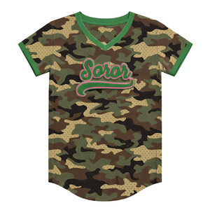Jersey de Béisbol Camo 08 Soror, Jersey Universitario para Mujeres, Estilo Casual y Elegante, Color Rosa y Verde - Product Image 3