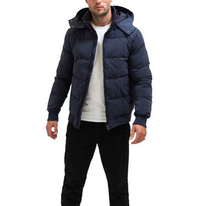 เสื้อแจ็คเก็ตพัฟเฟอร์กันน้ำคุณภาพสูงแบบมีฮู้ด สไตล์สตรีทแวร์สำหรับฤดูหนาว ปักลายได้ตามสั่ง ซิปยาวเต็มตัว สีกรมท่า ทรงพอดีตัว - Product Image 6