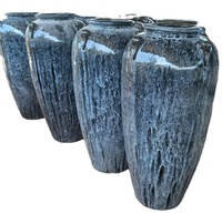 1. Pot de fleurs en céramique émaillée rustique vert bleu antique, grand et rond, best-seller, pour l'extérieur, pot de jardin, poterie