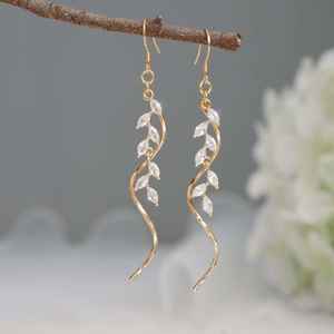 Nouveauté, boucles d'oreilles pendantes en argent sterling 925 massif plaqué or 18 carats, serties de CZ torsadées, pour femmes, mariage chrétien - Product Image 5