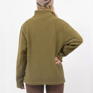 Veste en polaire vert olive pour femmes, fermeture éclair intégrale, douce, sherpa, col montant, manches longues, vêtement d'extérieur chaud, décontracté, léger, couches d'automne et d'hiver - Product Image 6