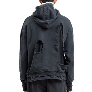 Parches bordados desgastados Sudadera con capucha Hombres Streetwear Sudaderas con capucha Logotipo áspero personalizado Algodón de gran tamaño Desgastado con capucha 2025 - Product Image 4