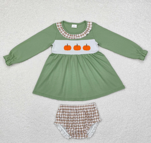 Offre Spéciale bébé enfants citrouille broderie Plaid imprimer soeurs vêtements enfants frères et sœurs smocké automne vêtements - Product Image 3