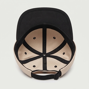 Casquette de baseball ajustée 6 panneaux avec logo brodé, motif géométrique, unisexe, décontractée, beige, visière noire, vente en gros, personnalisable, OEM, faible MOQ - Product Image 5
