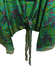 Vestido corto de seda con parte superior de tamaño libre, Top cruzado de tela Sari vintage, Top bohemio con estampado floral - Product Image 3