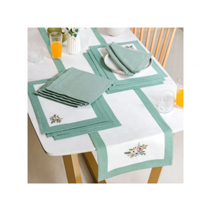 Timeless Solid Green Colour Floral GOTS Certified 100% Cotton Embroidered 14x18 Inch 220g Minimalist <b>Placemats</b> for Dining Tables - Product Image 1