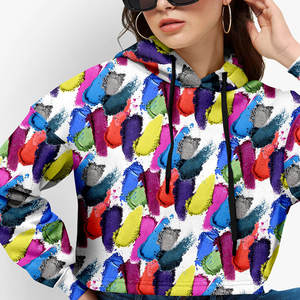 Sudadera con capucha elegante de mezcla de algodón para mujer con dobladillo recortado y Capucha ajustable Sudadera con capucha corta para mujer con sensación ligera - Product Image 4