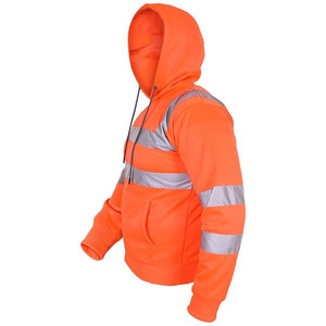 Orange High Visibility Reflective Fleece <b>Hoodie</b> Safe <b>Work</b> Hooded with Two Tone Reflective Tape Canvas Fabric Stand Collar - Product Image 4