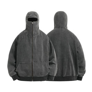 Sweat à capuche pour homme, vente chaude, hiver, coton lourd, balaclava, ninja, lavage à l'acide, fermeture éclair intégrale, impression numérique, sweat à capuche masqué avec fermeture éclair - Product Image 1